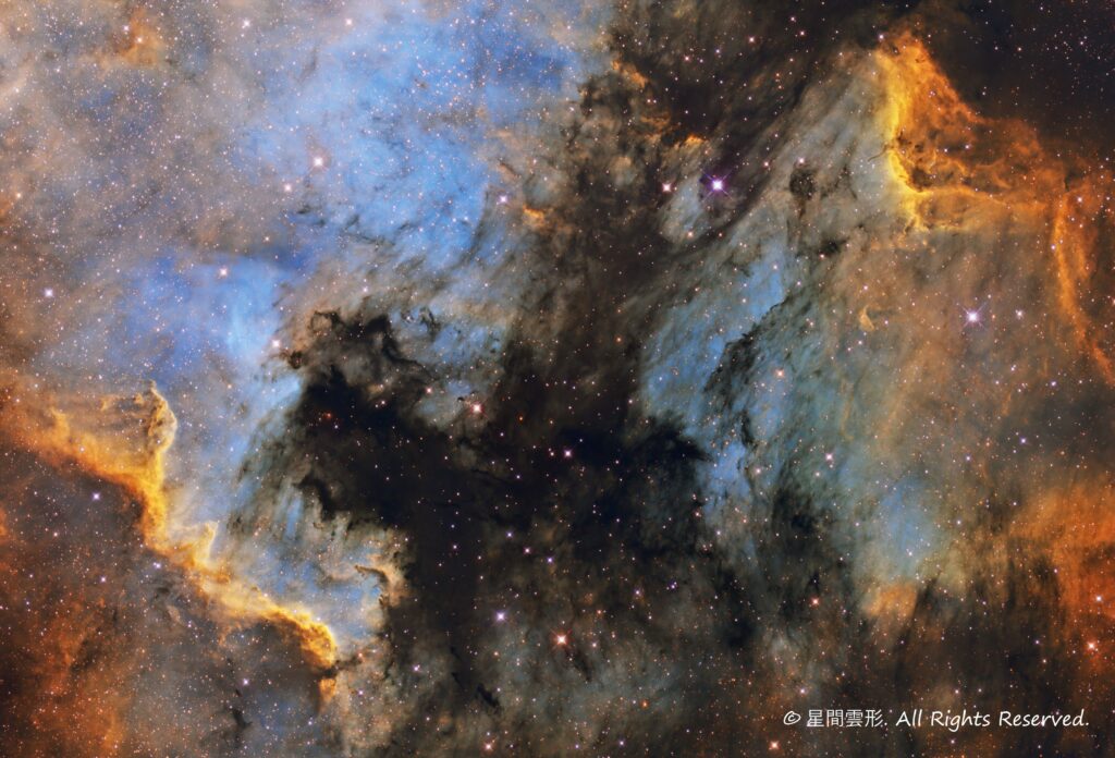 NGC7000, 2022年7月, e130d, Skywatcher EQ6R, ZWO ASI294MM Pro, Baader 6.5nm High Speed Narrow Band Filter, Ha 5minx48, Sii :5min x 71, Oiii: 5min x 39（総露出13時間10分）,サイトロンジャパン天体写真コンテスト2022準大賞