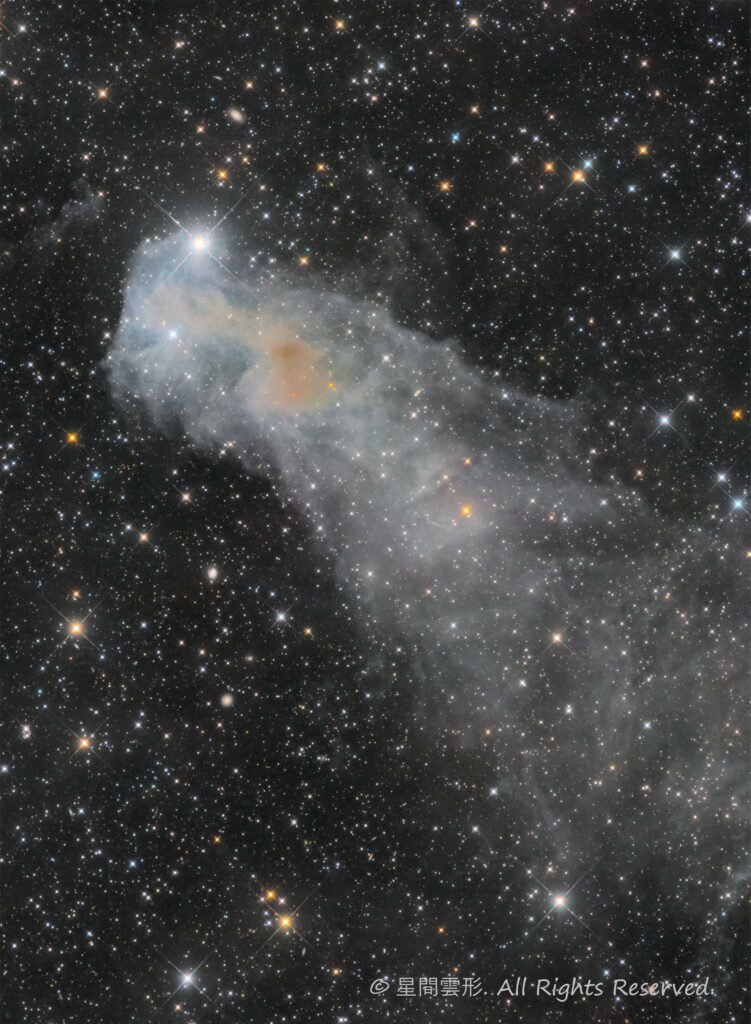 LBN917 – 2022年9月-10月 , e130d, Skywatcher EQ6R, ZWO ASI294MM Pro, Astrodon LRGB Filter L: 5minx82, R:5min x 23, G: 5min x 24, B:5min x 24,（総露出12時間45分） ,星ナビ2023年1月号入選