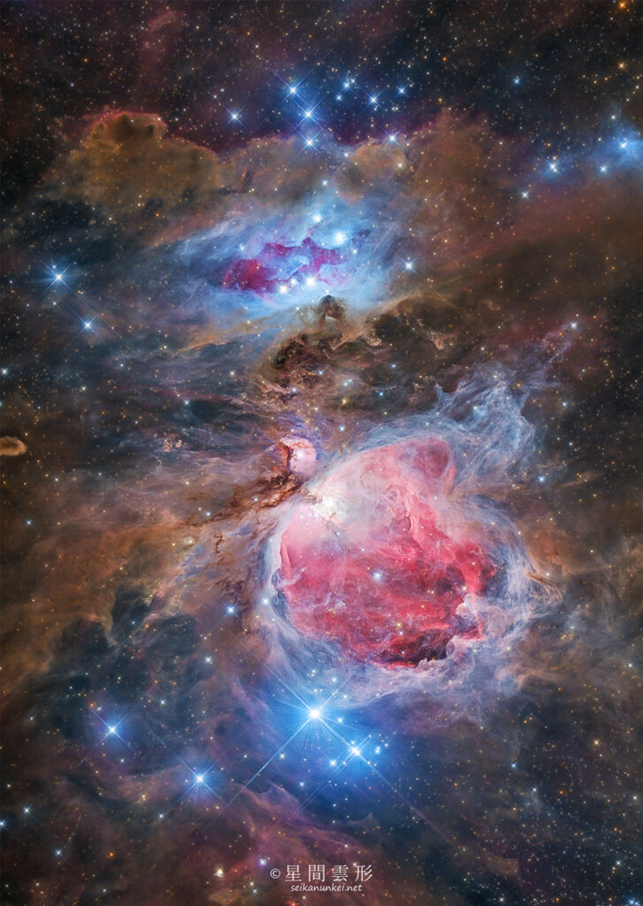 M42 – 2023年2月 , e130d x2, Skywatcher EQ6R, ZWO ASI294MM Pro& Astrodon LRGB Filter L: 3分 x 97枚、30秒 x 16枚, ZWO ASI294MC Pro 5分 x 77枚、30秒 x 16枚,（総露出11時間32分）