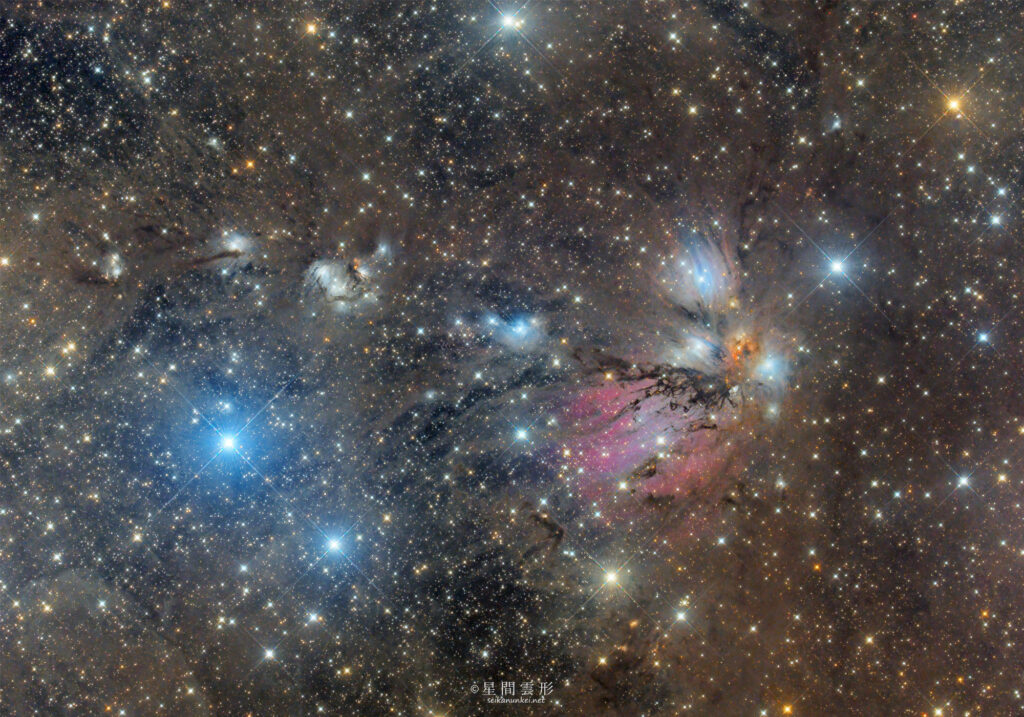 NGC2170 – 2023年10月 , e130d x2, Skywatcher EQ6R, ZWO ASI294MM Pro& Astrodon LRGB Filter L: 5minx219, ZWO ASI2600MC Pro 5minx219,（総露出36時間30分）, 星ナビ2024年2月号 入選