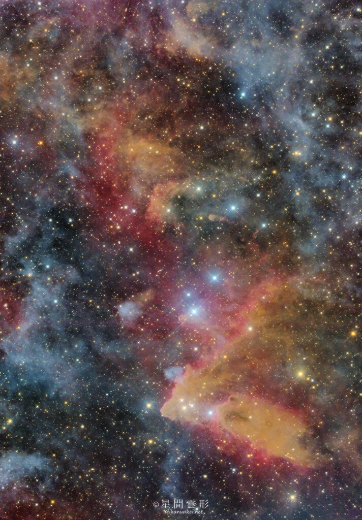 SH2-278 – 2023年12月 , e130d x2, Skywatcher EQ6R, ZWO ASI294MM Pro& Astrodon LRGB Filter L: 5minx210, ZWO ASI2600MC Pro 5minx229,（総露出36時間35分）, 天文ガイド2024年4月号 入選