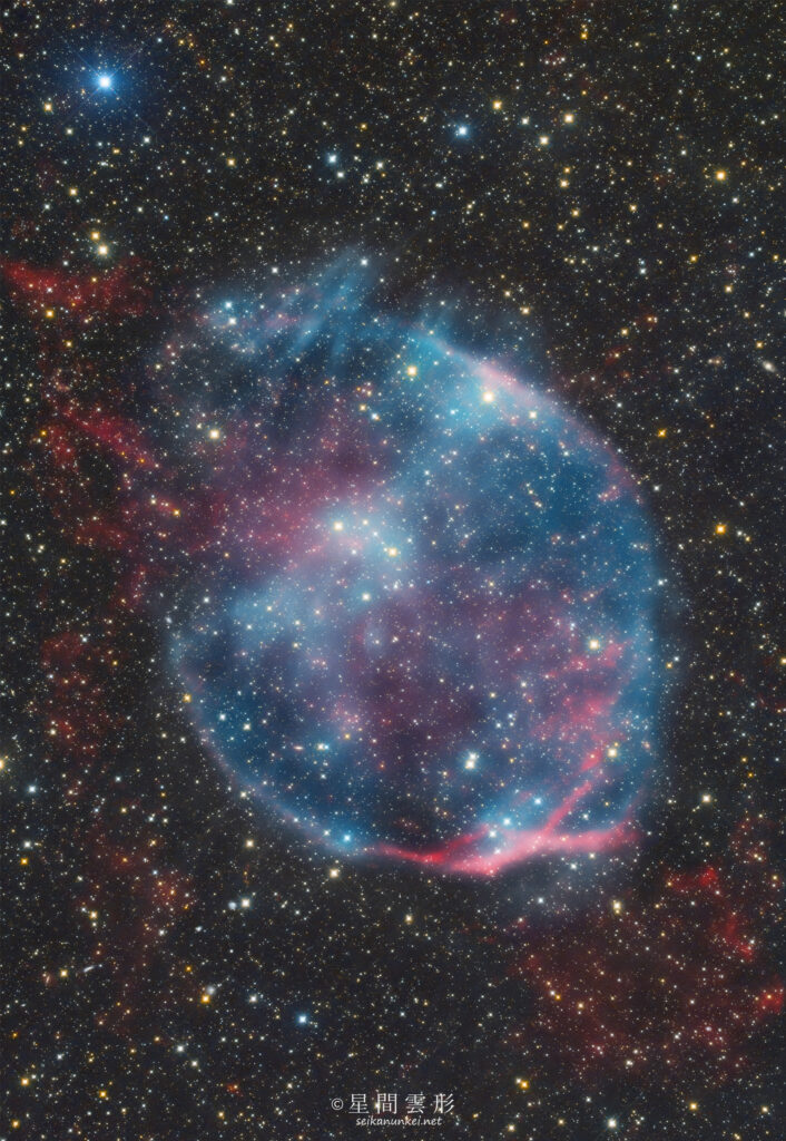 PaStDr9 – 2023年11月-2024年2月 e130d, Skywatcher EQ6R, ZWO ASI294MM Pro, Baader 6.5nm High Speed Narrow Band Filter, Ha 10min x 171, Oiii: 10min x 380, ZWO ASI2600MC Proカラー: 5分 x 709枚,（総露出150時間55分）, 天文ガイド2024年6月号 入選(最優秀)