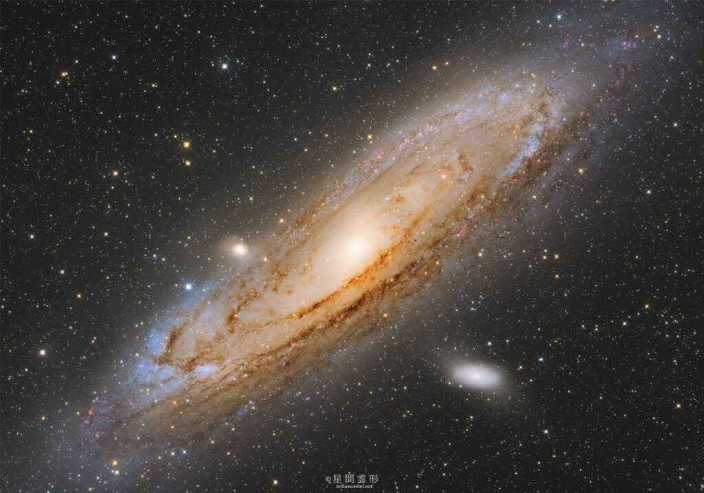 M31 – 2023年11月 , e130d x2, Skywatcher EQ6R, ZWO ASI294MM Pro ＆ Astrodon LRGB Filter L: 5min x 100 + 30sec x 30 ＆ Baader 6.5nm High Speed Narrow Band Ha Filter 7min x 22, ZWO ASI2600MC Pro 5min x 96 + 30sec x 30,（総露出19時間24分）