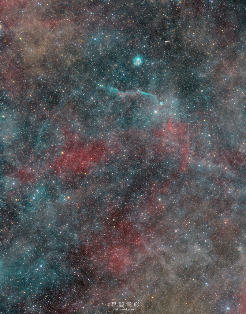 G209.8-8.2 – 2024年12月～2025年3月 , e130d x2, Skywatcher EQ6R, ZWO ASI294MM Pro& Baader 6.5nm High Speed Narrow Band Filter Ha 20min x 76～79枚 2モザイク, Oiii 20min x 139～161枚 2モザイク, ZWO ASI2600MC Pro 5min x 473～614枚 2枚モザイク,（総露出242時間15分）, 天文ガイド2025年7月号 入選（努力賞）